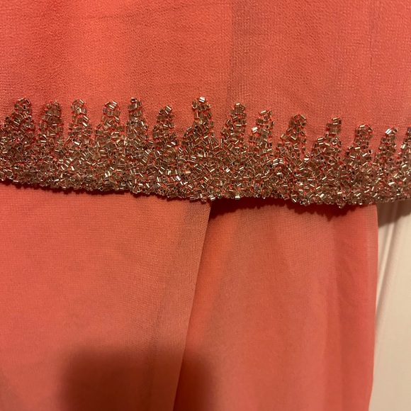 J Kara Women's👩🏽Asymmetrical Bodice EdgeBeadedShortCocktailDress👗Coral Sz 14P - Picture 6 of 9
